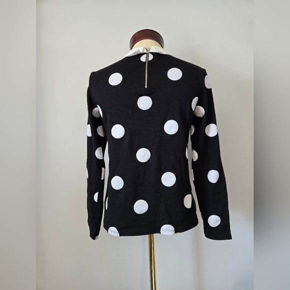 MAISON JULES Black and White Polka Dot Collared Women's Top with Cat. Size Small - Picture 5 of 10